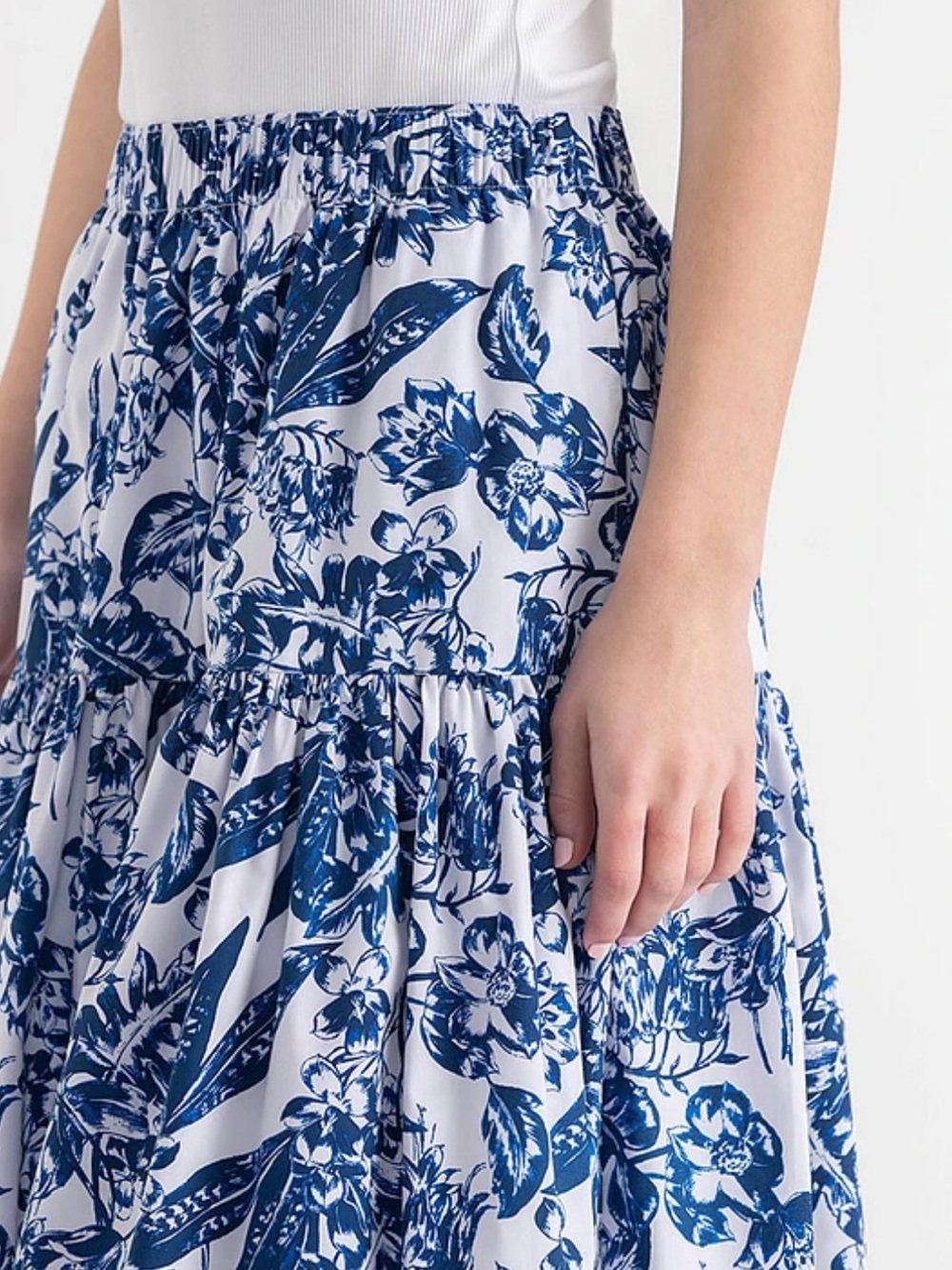 Blue & White Floral Tiered Poplin Skirt - Picture 2 of 9